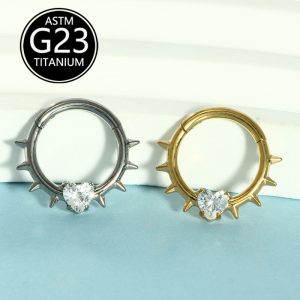 G23 Titanium Heart CZ Nose Ring - European American Punk Style Nose Stud
