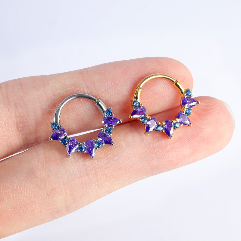 2024 Hot Selling Stainless Steel Nose Ring Zirconia Amethyst Titanium Steel Nose Jewelry for Women - Image 3