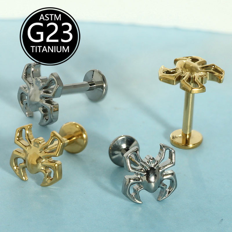 G23 Titanium Spider Lip Nail - Internally Threaded Ear Cartilage Stud for Helix Tragus Conch Piercing - Image 2