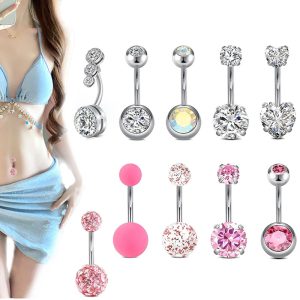 14G Navel Nail Set 10-Piece Stainless Steel Belly Button Ring Painted Color Piercing Jewelry