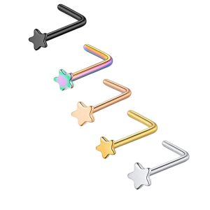 Stainless Steel L-Shaped Nose Nail Five-Pointed Star Curved Rod Nose Ring Piercing Jewelry Nose Stud