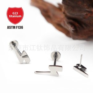 F136 Titanium Lightning Large Size Ear Studs - G23 Titanium Body Piercing Jewelry for Cartilage
