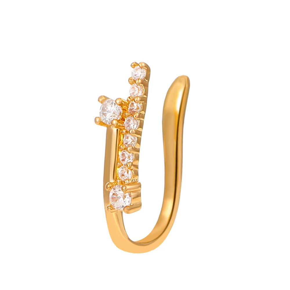 Non-Pierced Nose Clip Copper Inlaid Zircon U-Shaped Star Heart Round Nose Ring - Gold 18K Plated - Image 5