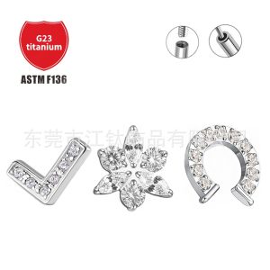 G23 Titanium Ear Cartilage Stud Triangular Flower with Zircon Inlay Body Piercing Jewelry