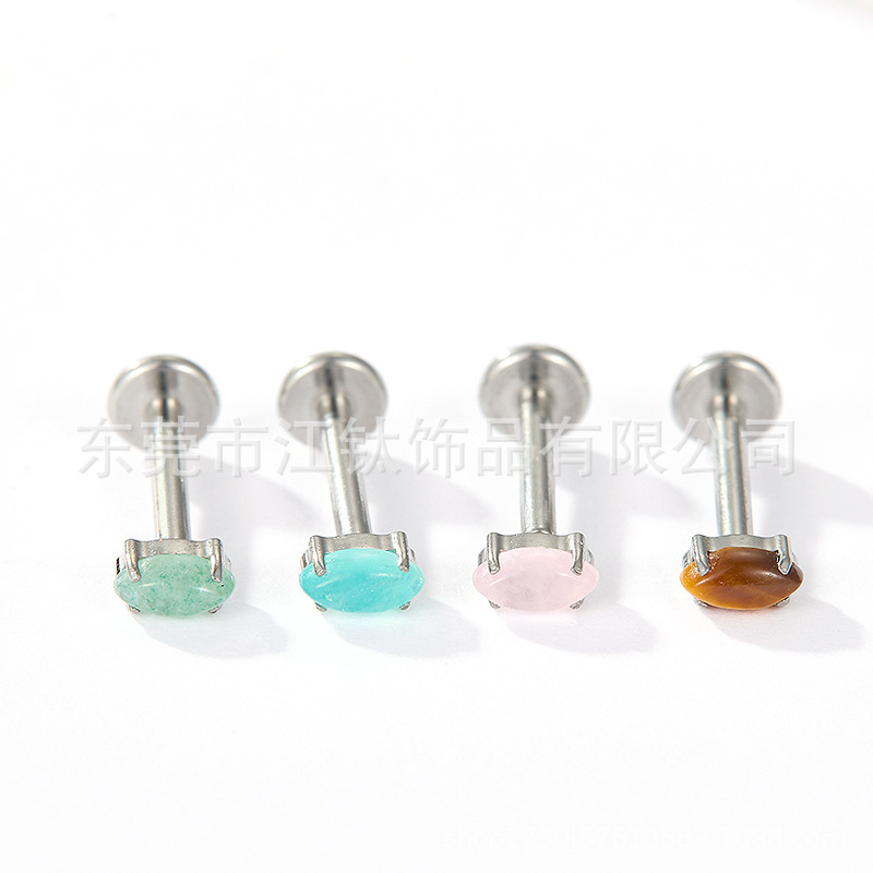 F136 Titanium Ear Bone Nail Natural Stone Cross Border G23 Titanium Alloy Body Piercing Ear Stud - Image 2