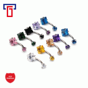 G23 Titanium Alloy Inner Thread Double Claw Zircon Belly Button Ring Square Zircon Nail Piercing Jewelry