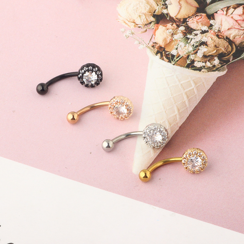 16G Stainless Steel Micro-Inlaid Zircon Round Star Screw Ball Arc Earring and Eyebrow Piercing Jewelry in Rose Gold - Image 5