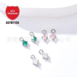 G23 Titanium Ear Bone Nail Welding Ring Rhombic Zircon Cross Body Piercing Running Earring