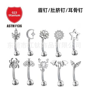 G23 Titanium Rook Piercing Jewelry Animal Moon Star Eyebrow Nail ASTM F136 Titanium Alloy Body Piercing