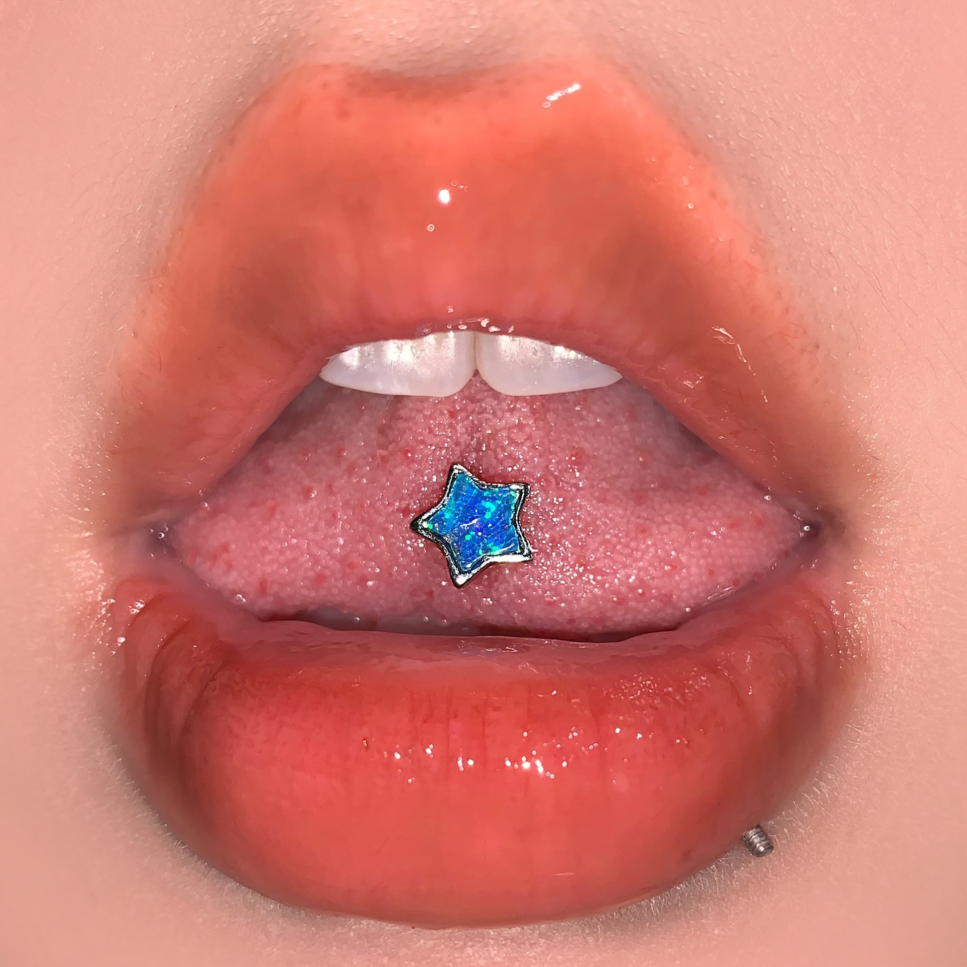 Opal Pentagram Star Tongue Barbell 316L Titanium Steel External Thread Tongue Ring Body Piercing Jewelry Wholesale - Image 3