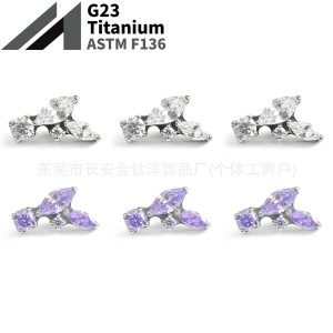 F136 Titanium Marquise Round Zircon Lip Piercing Ear Stud Ear Bone Stud G23 Titanium Alloy Body Piercing Jewelry