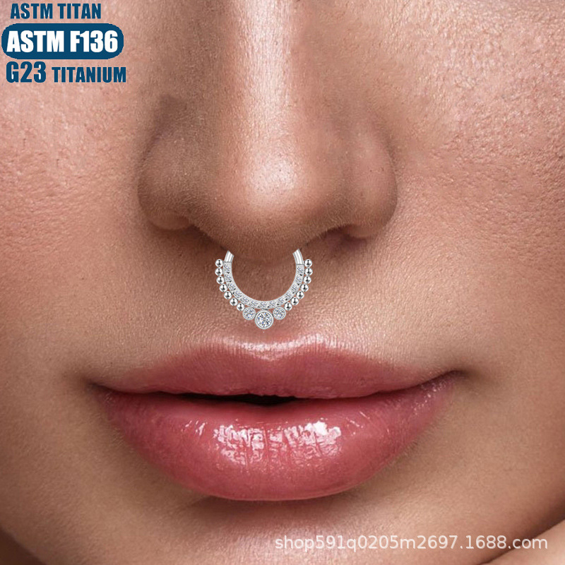 Titanium CZ Cluster Hinge Seamless Ring Nose Septum Earring 1.2x12mm Silver - Image 4