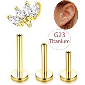 Classic 3-Piece Set G23 Titanium Lip Nail Cartilage Nail Inlaid with Zircon Piercing Jewelry