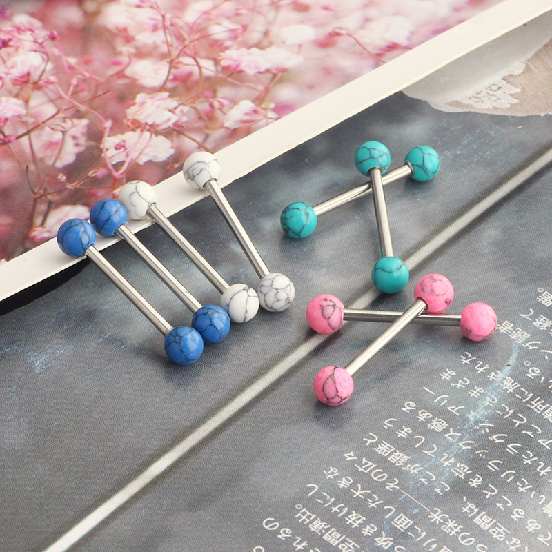 14G External Thread Tongue Barbell Stainless Steel Turquoise Star Tongue Ring Body Piercing Jewelry - Image 4