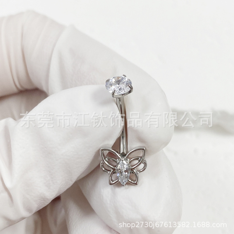 JT517 Butterfly Titanium Navel Ring with Zircon Double Head - G23 ASTM F136 Body Piercing Jewelry - Image 3