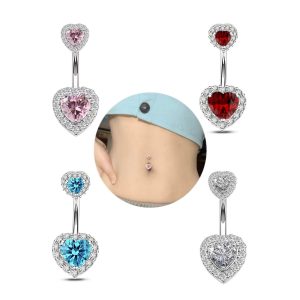 Sexy Double Love Zircon Crystal Heart Belly Button Ring for Women - 2024 Summer New Arrival