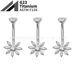 G23 Titanium Internal Thread Eight-Petal Flower Zircon Navel Ring Belly Button Ring Body Jewelry