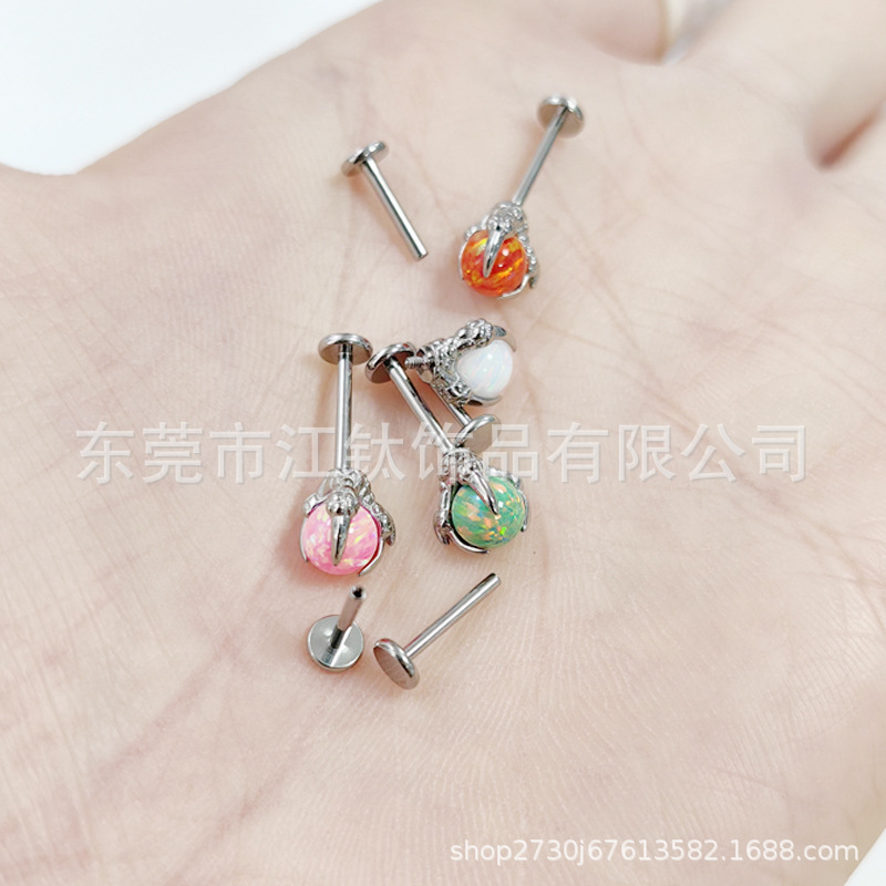 G23 Titanium Dragon Claw Opal Ball Earring - ASTM F136 Titanium Alloy Body Piercing Cartilage Stud - Image 3