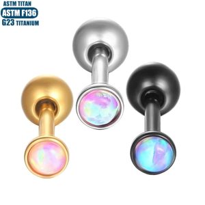 Opal Lip Ring Hoop Labret Stud Titanium Alloy Body Piercing Jewelry 0.8x8mm Black