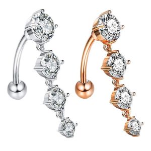 Rose Gold Zircon Crystal Peach Dangle Belly Button Ring 316L Surgical Steel Navel Piercing Jewelry Wholesale