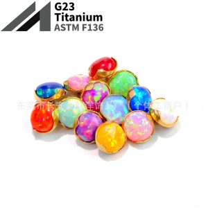 F136 Titanium 18K Gold-Plated Wavy Edge Opal Navel Nail Lip Nail Tongue Nail Ear Nail G23 Titanium Alloy Piercing Jewelry