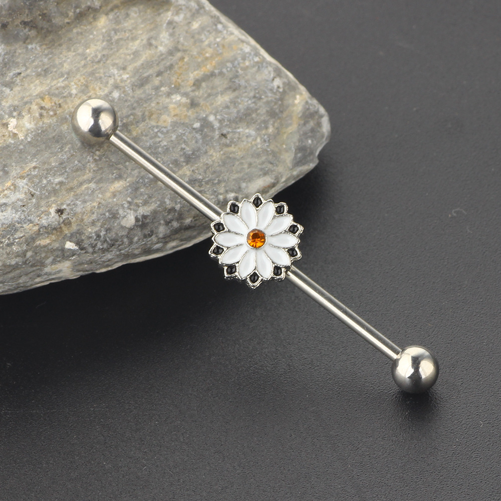 18K Gold Plated Stainless Steel Flower Industrial Earring for Cartilage Ear Piercing Jewelry - Image 3