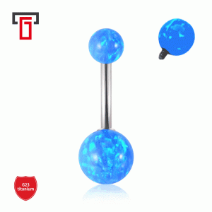 G23 Titanium 14G Opal Navel Ring External Thread Belly Button Piercing Jewelry