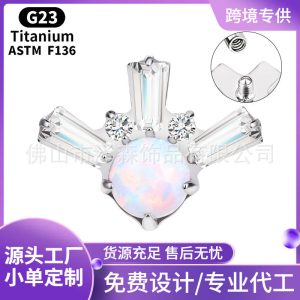 F136 Titanium Opal Snowflake Earrings - G23 Titanium Lip Studs for Piercing