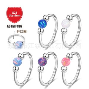 JT649 G23 Titanium Opal Round Bead Nose Ring Hoop for Septum Piercing