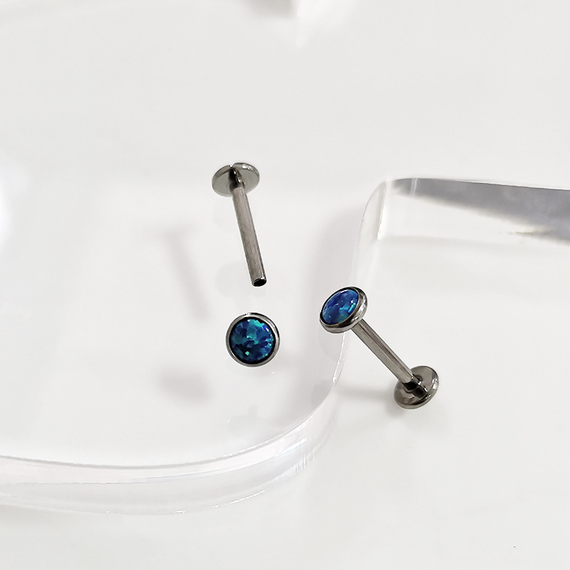 F136 Titanium Flat Opal Labret Stud Lip Piercing Jewelry - Threaded G23 Titanium Alloy Ear Nail - Image 2