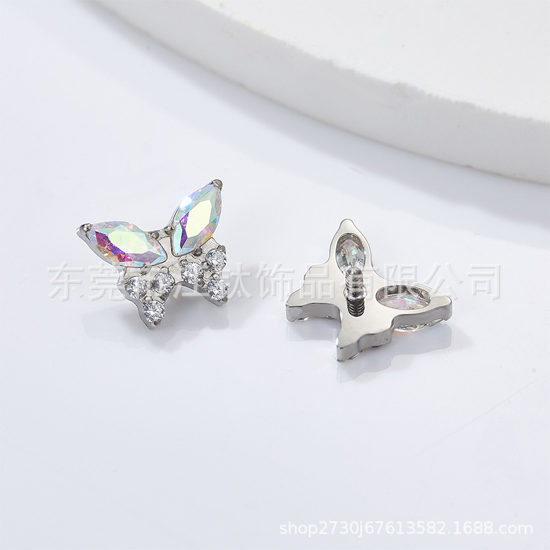 Titanium Alloy Butterfly Zircon Ear Cartilage Stud Flat Back Piercing Jewelry - Image 4