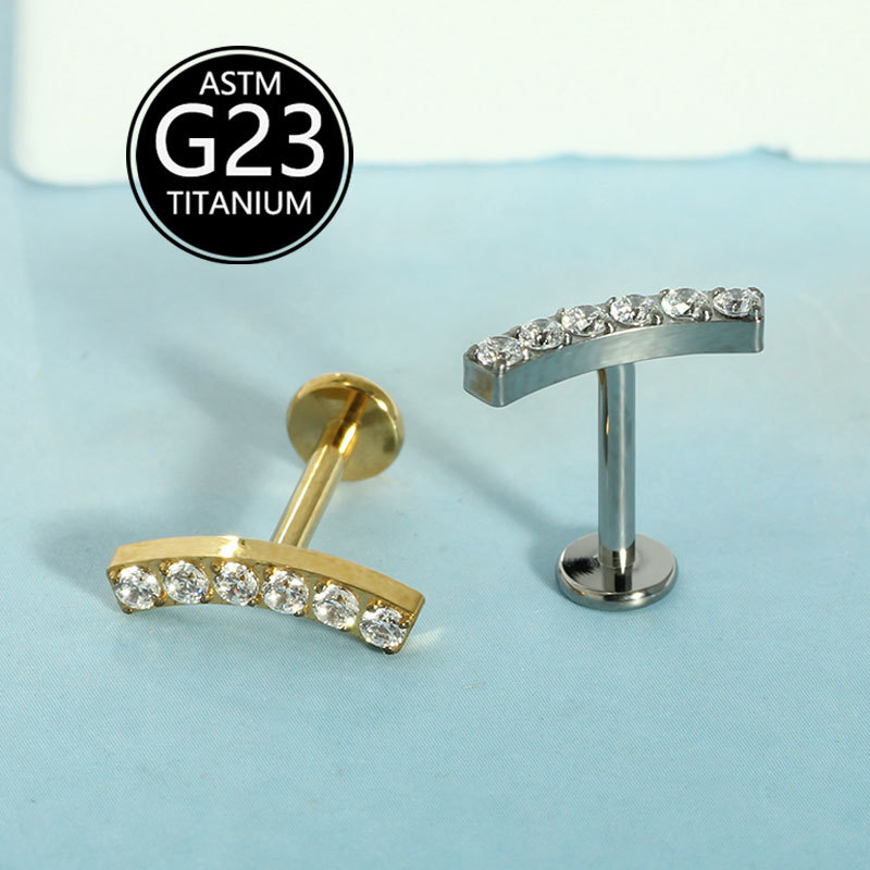 G23 Titanium Lip Labret Stud with Zircon Gem 6-10mm Bar Cochlear Ear Bone Nail Single Sale - Image 2