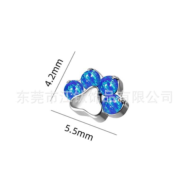 G23 Titanium Alloy Cat Paw Opal Inlaid Body Piercing Earring - Cartilage Jewelry - Image 2