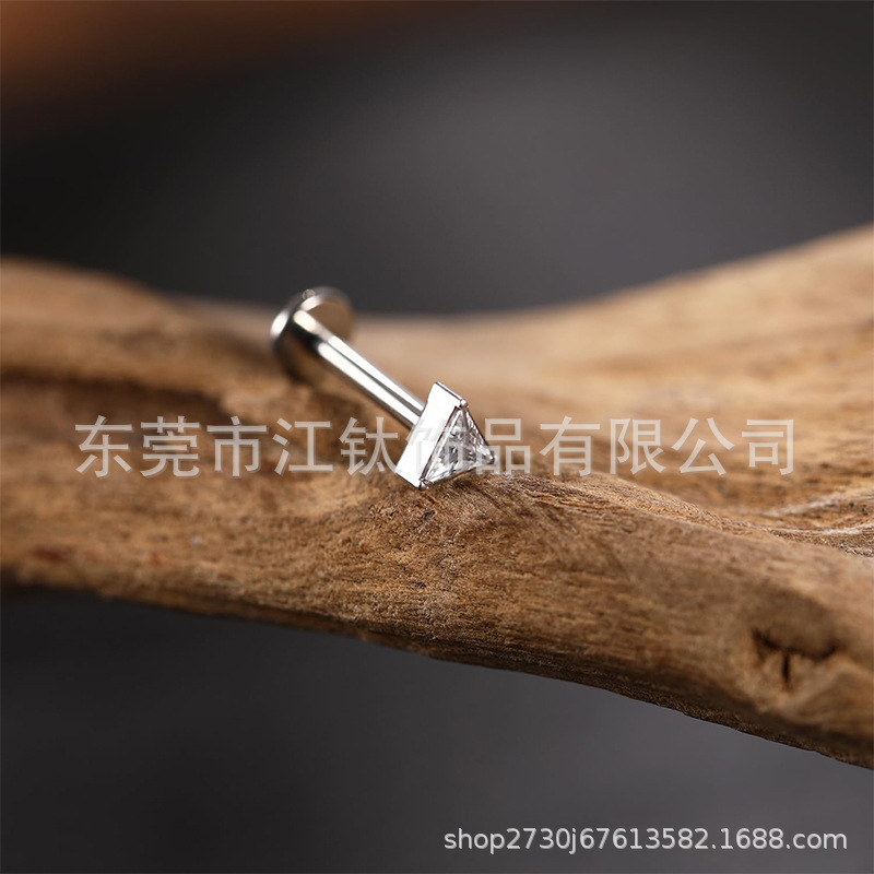 G23 Titanium Triangular Inlaid Zircon Ear Cartilage Stud Earring Lip Nail Body Piercing Jewelry - Image 3