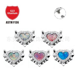 G23 Titanium Alloy Heart Opal Devil Ear Cartilage Piercing Jewelry Earring 1.2x10mm