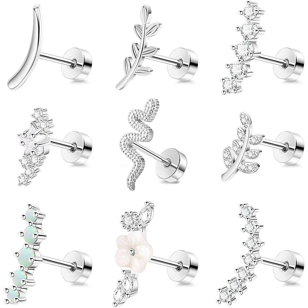 14K Gold Plated Star Zircon Ear Bone Nails Stainless Steel Cartilage Stud Earrings Women Men Unisex - Image 2