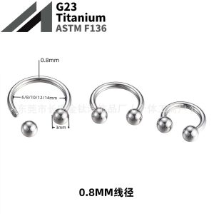 F136 Titanium 0.8mm Wire Diameter External Thread Horseshoe Nose Ring Lip Ring Ear Bone Nail G23 Titanium Alloy Body Piercing Jewelry