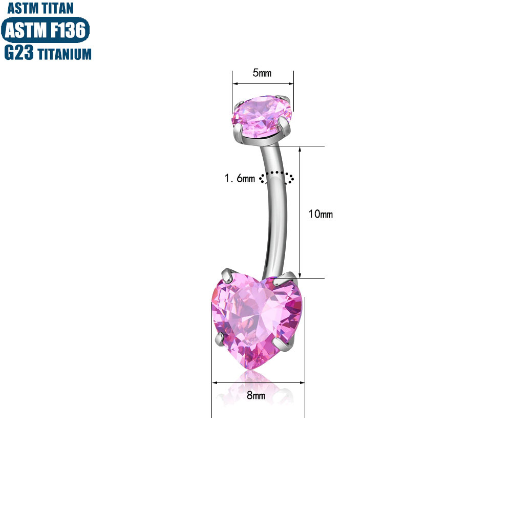 F136 Titanium Alloy Heart Zircon Claw Set Belly Button Ring Internally Threaded Spiral Piercing Jewelry - Image 2