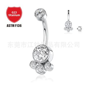 G23 Titanium Navel Ring with Diamond-Embedded CZ Star by JT398 - 14G 1.6mm x 10mm