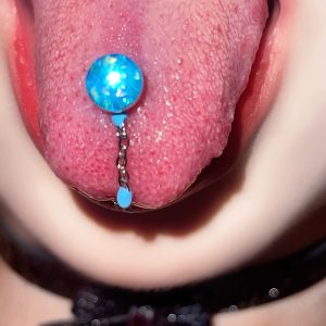Satan's Child Blue Demon Concubine Tongue Nail Titanium Steel External Thread Tongue Barbell with Detachable Chain Tongue Ring