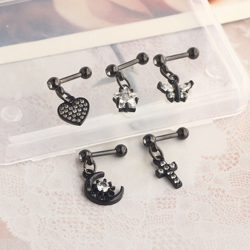Titanium Steel Micro-Inlaid Zircon Crown Star Ear Nail Screw Ball Earrings - European American Piercing Jewelry - Image 4
