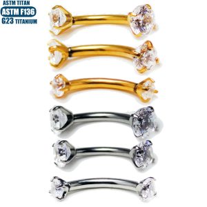F136 Titanium 16G Curved Barbell Eyebrow Ring with Internal Thread and Zircon Gem