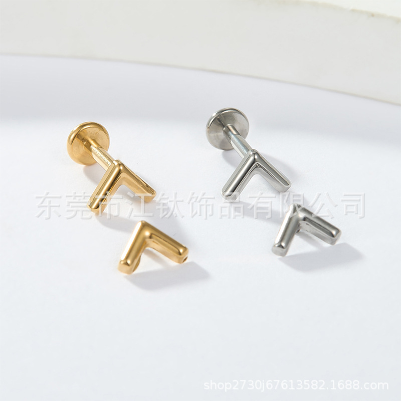 G23 Titanium ASTM F136 Letter Earring - Gold Cartilage Stud Simple English Alphabet Piercing Jewelry - Image 4