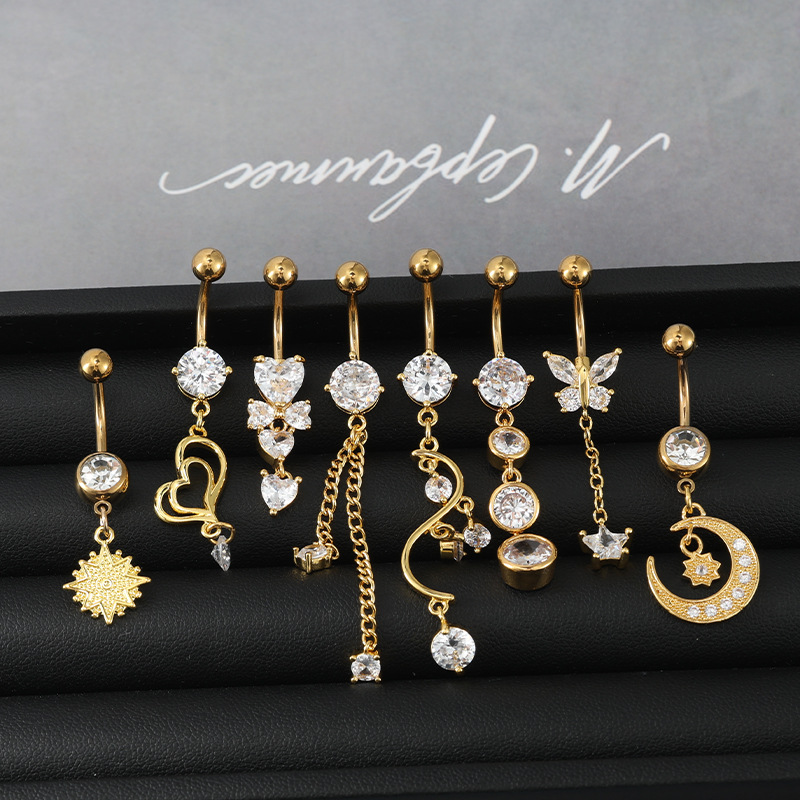 Wholesale 8-Piece Stainless Steel Belly Ring Set: Star, Moon, Butterfly, Heart Designs, Mixed Styles - Image 4