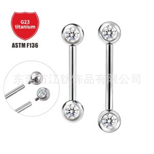 JT958 G23 Titanium Nipple Ring with Diamond Ball, Zircon Inlaid, Cross-Border Hot-Selling Body Piercing Jewelry