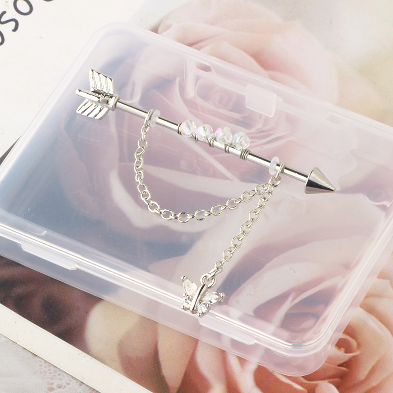 Industrial Rod Ear Chain Handmade Beads Star Dangle Long Earring Stainless Steel Black - Image 3