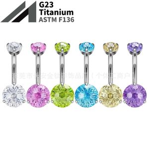 F136 Titanium Internal Thread Fireworks Zircon Double-Ended Curved Rod Navel Ring - G23 Titanium Alloy Belly Piercing Jewelry