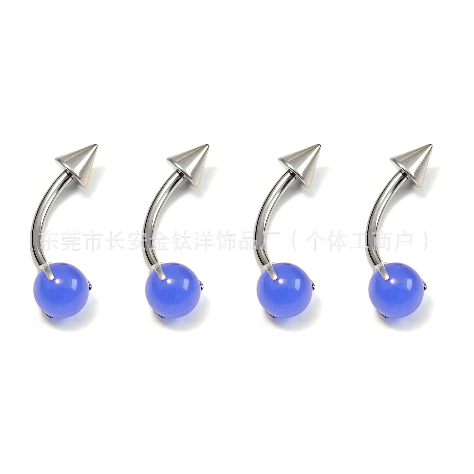 F136 Titanium Internally Threaded Three-Claw Blue Agate Pointed Cone Ball Navel Ring G23 Titanium Piercing Jewelry - Image 3