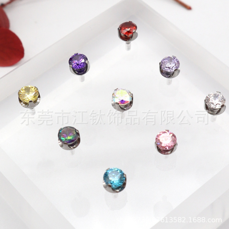 F136 Titanium Lip Nail Pin 5A Zircon Hollow Three-Claw Ear Stud Cross-border G23 Titanium Alloy Body Piercing Jewelry - Image 2