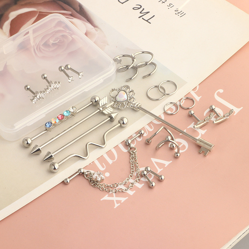 22 Piece Zircon Star Stud Earrings Set Stainless Steel Piercing Ear Bone Nails Industrial Earrings - Image 3